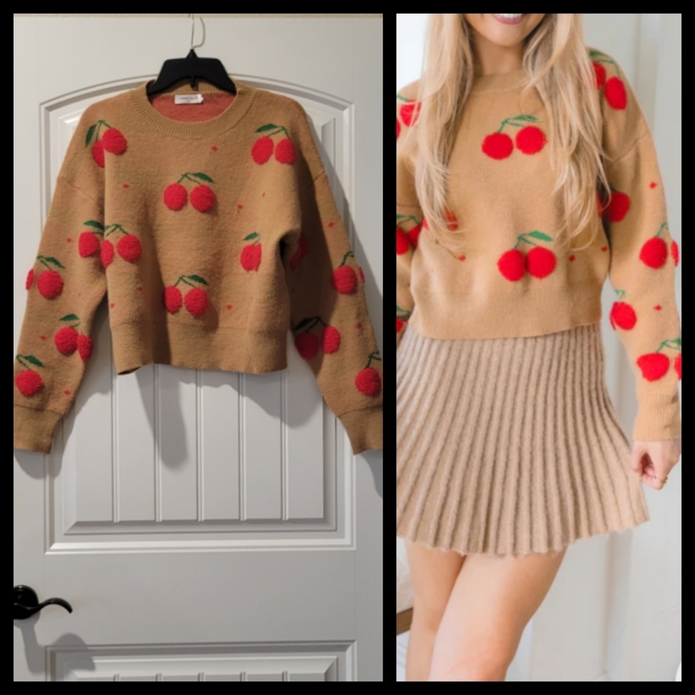 vestique Tan and Red Knit Sweater